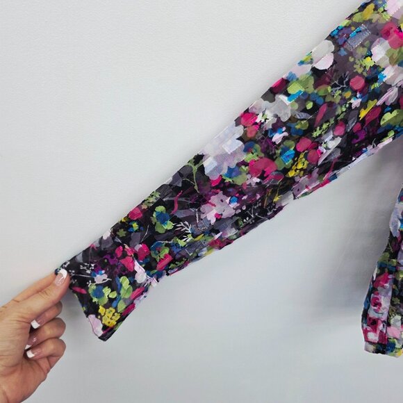Violet & Claire Sheer Floral Blouse Button Front Collared Long Sleeve M Bright - Picture 9 of 15